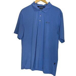 Greg Norman‎ Men's L Polo Shirt Blue Golf Short Sleeve Shark Play Dry Embossed